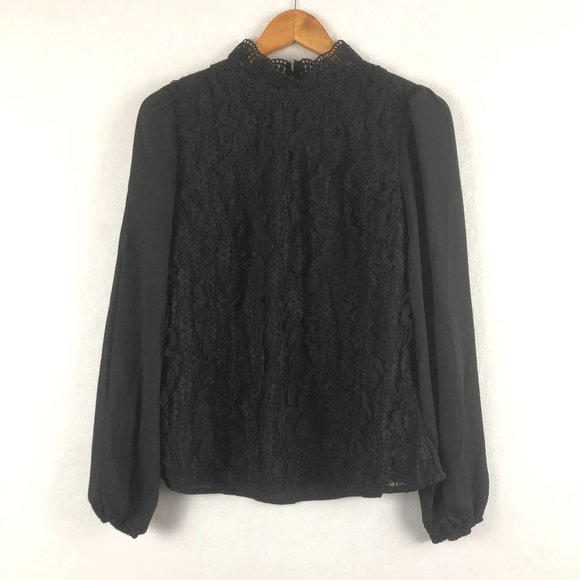 Andree by Unit NWT Women's Size Small Black Lace Blouse Long Sleeve Mock Neck - Picture 1 of 8